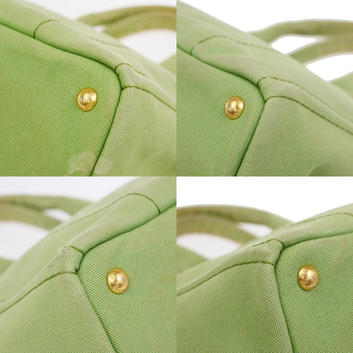 PRADA Milano Logo CANAPA Tote Hand Bag Denim Leather Green Gold Italy 32CA995