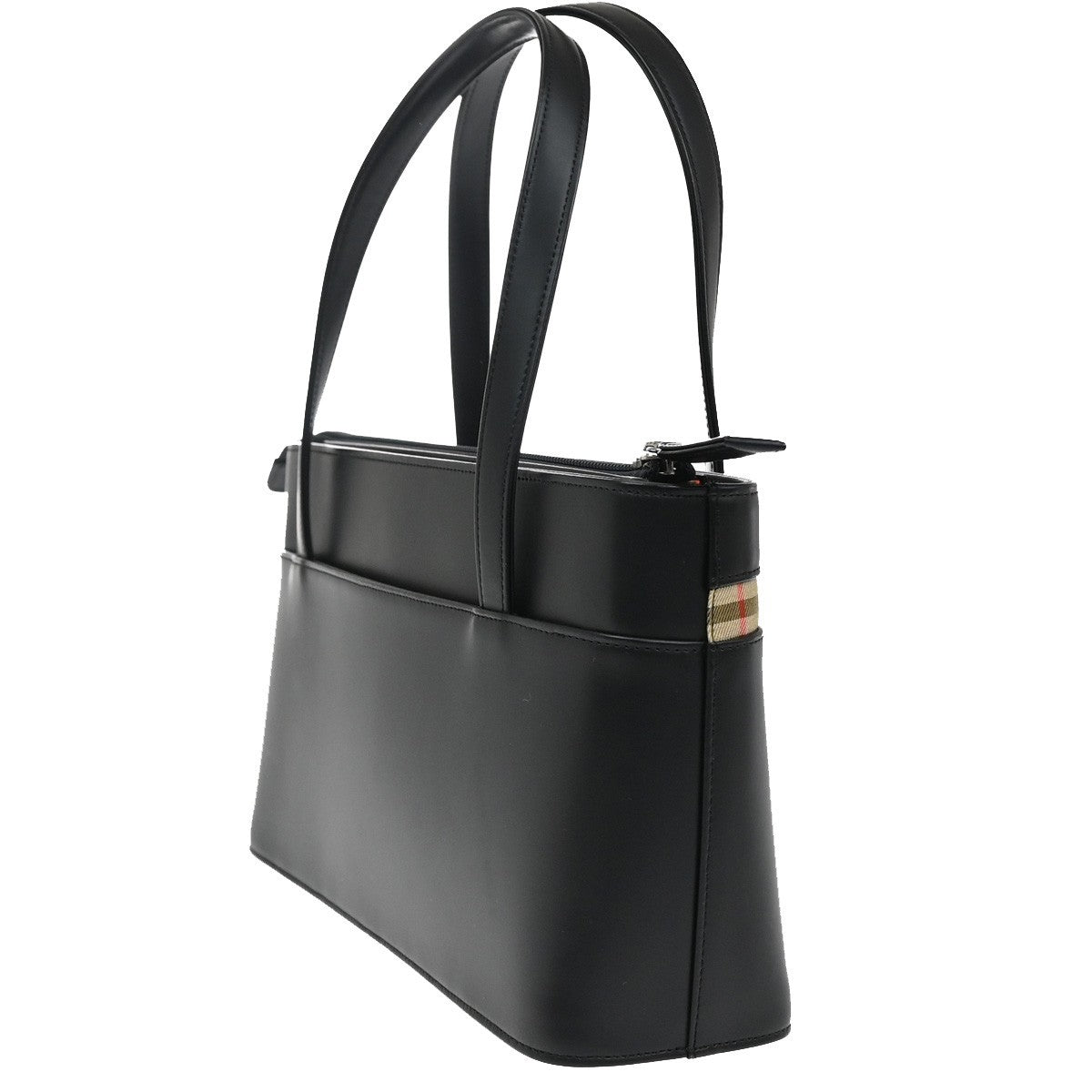 BURBERRY Logo Nova Check Shoulder Tote Bag Leather Canvas Black Beige 36RL524