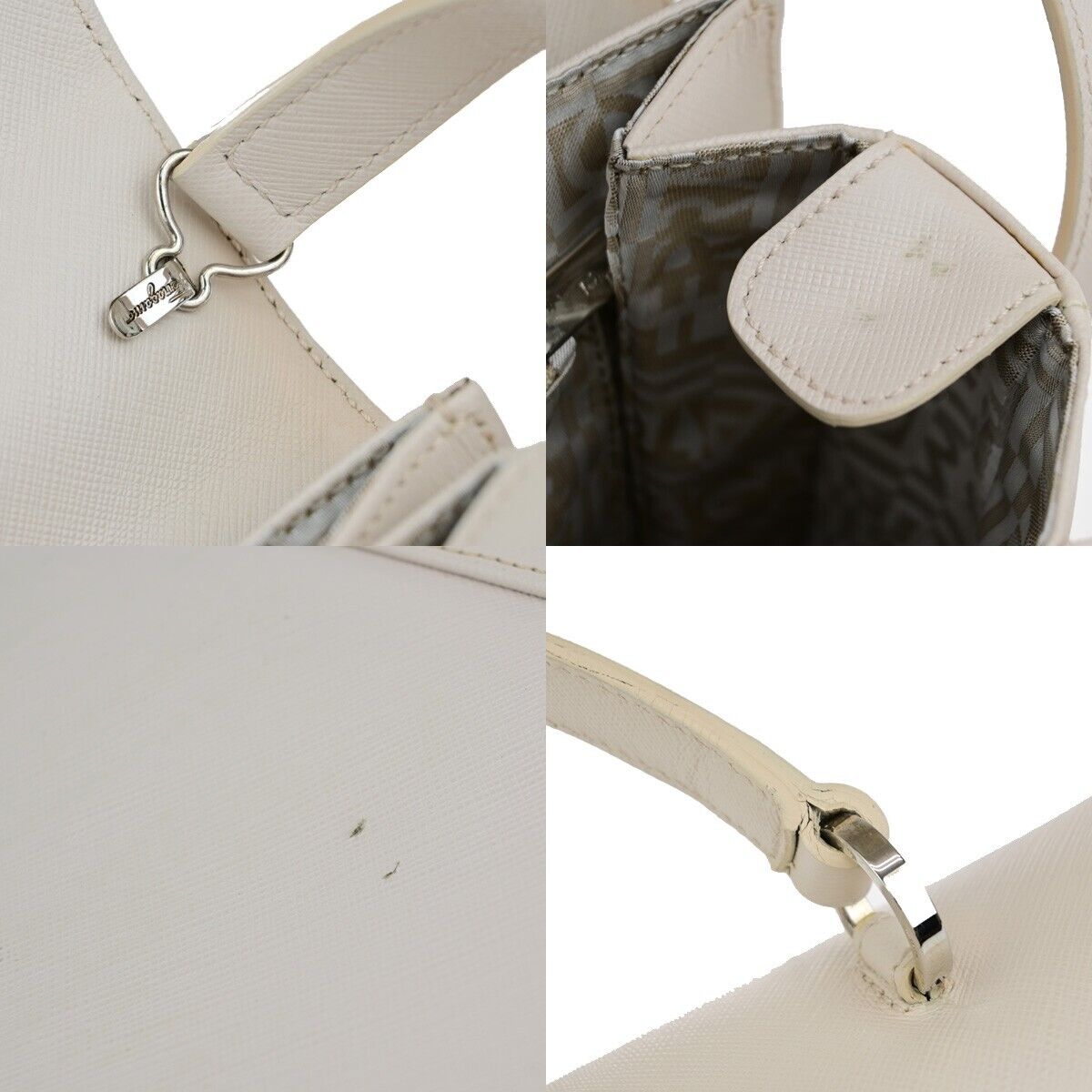 SALVATORE FERRAGAMO Logo Gancini 2Way Shoulder Bag Leather Ivory SHW 33EC737