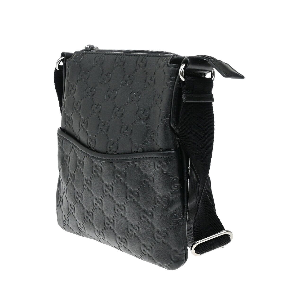 GUCCI Logo Guccissima GG Pattern Mini Shoulder Bag Leather Black Italy 12RF223