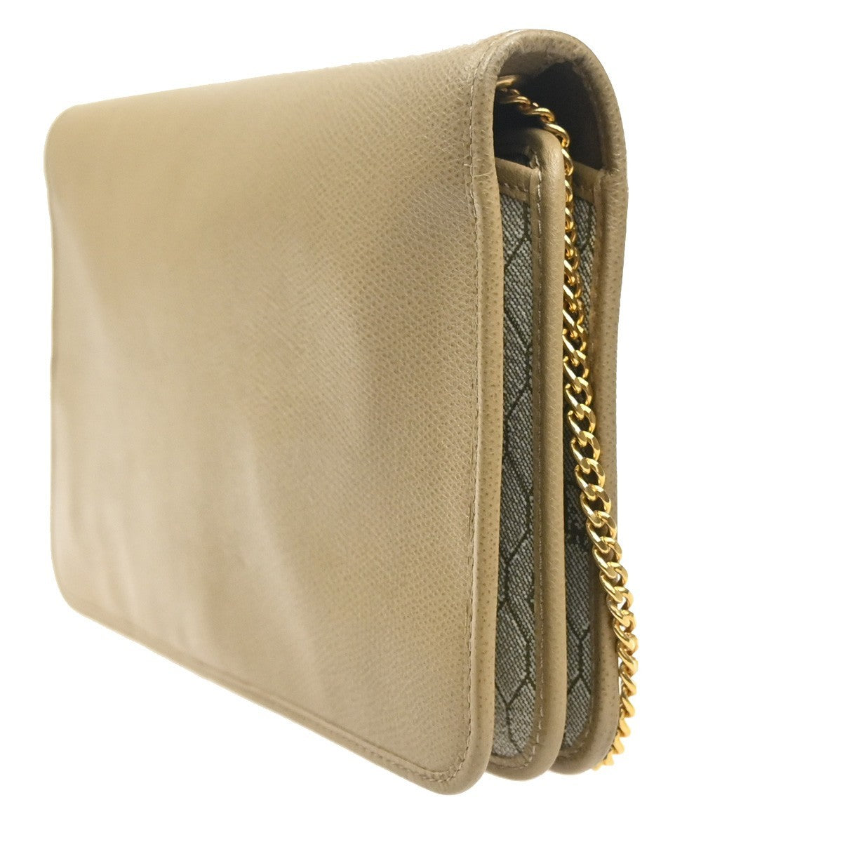 CHRISTIAN DIOR CD Logo Flap Chain Shoulder Hand Bag Leather Beige France 63MA475