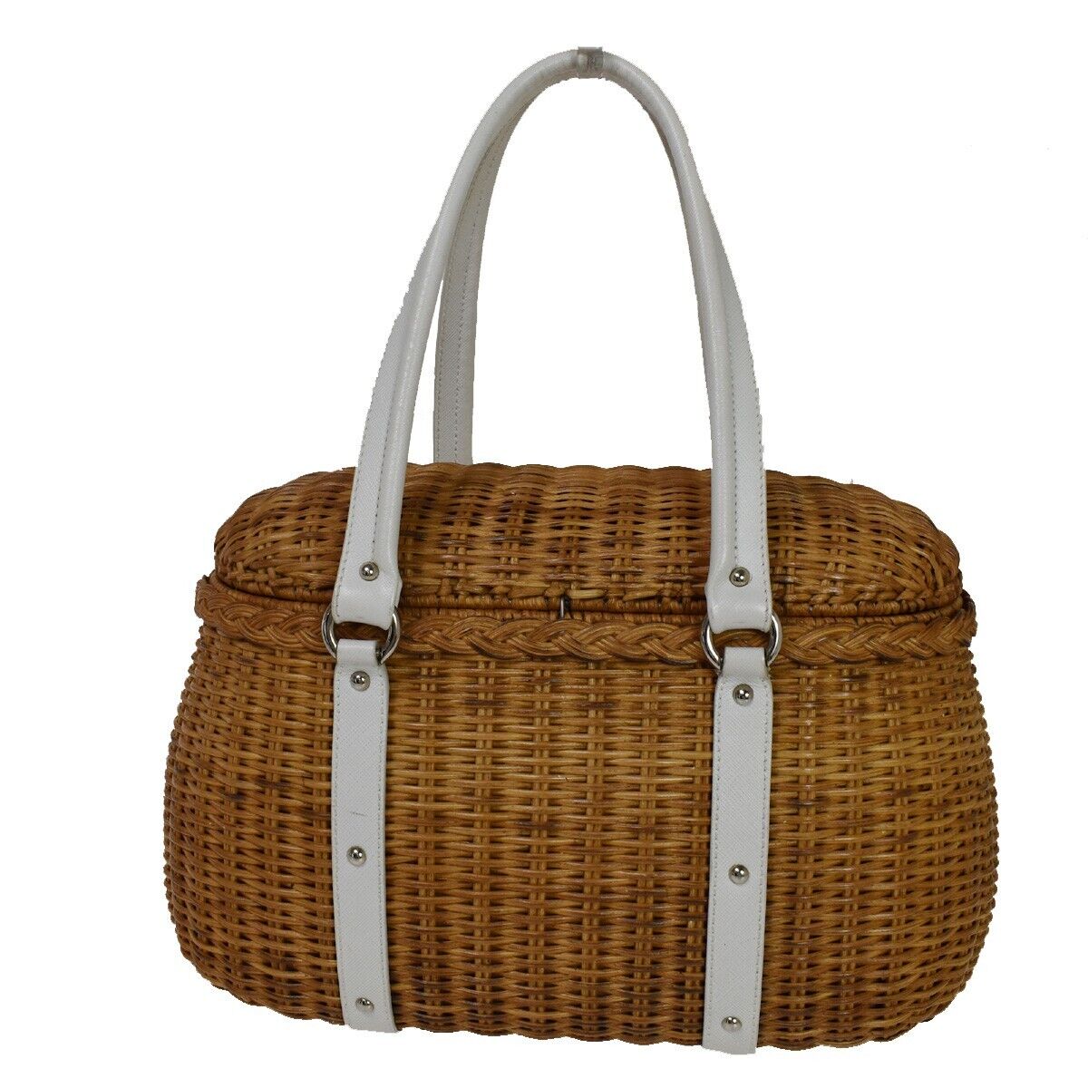SALVATORE FERRAGAMO Basket Gancini Shoulder Bag Straw Leather Brown WE 88RH761