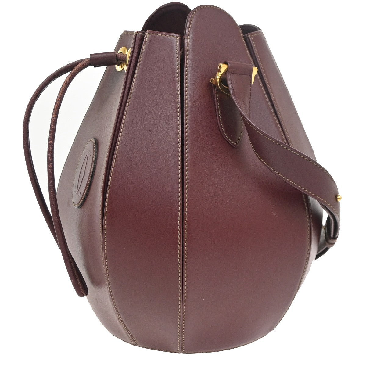 CARTIER Logo Tulip Bucket Drawstring Shoulder Bag Leather Red GHW Spain 35ZA374
