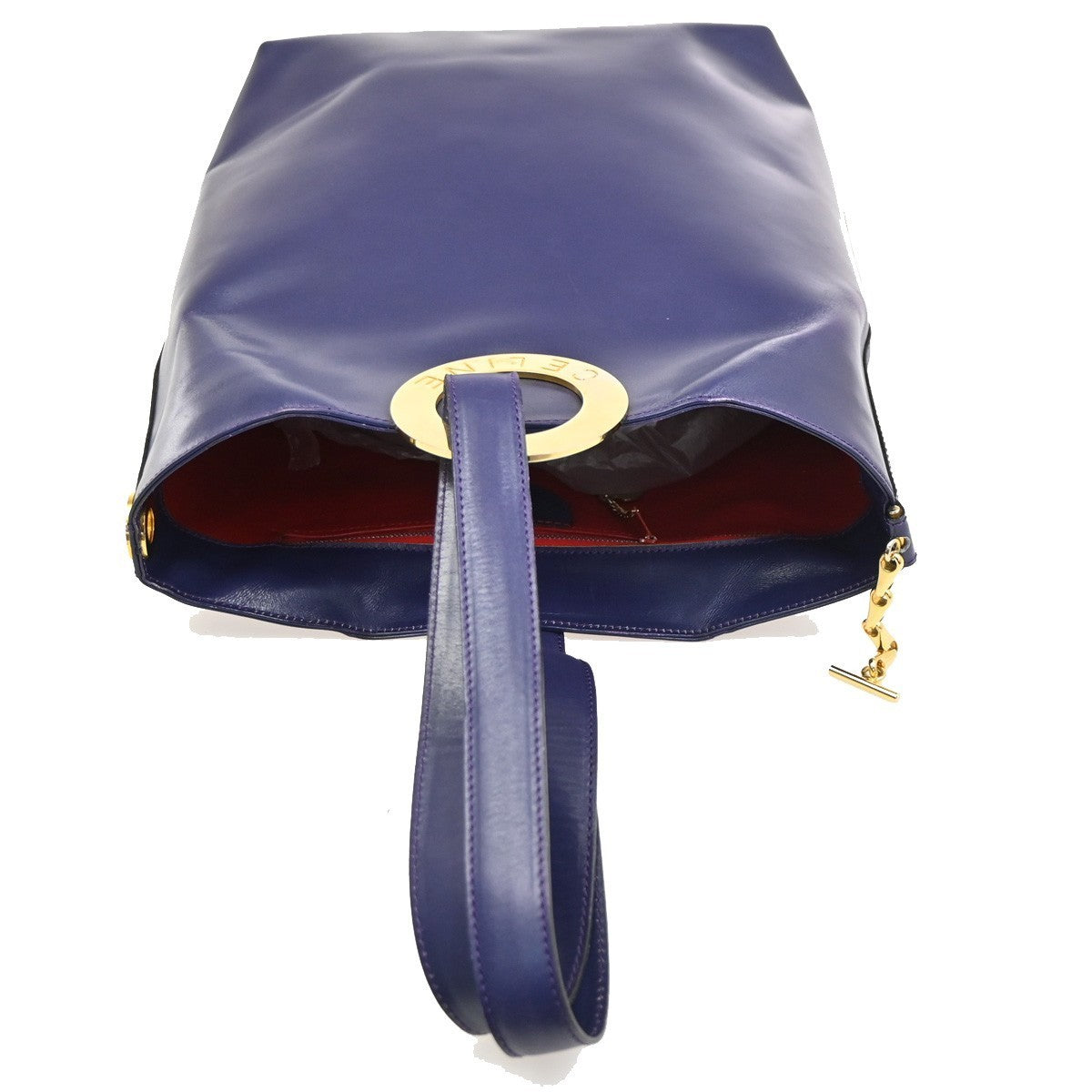 CELINE Circle Logo Shoulder Hand Bag Leather Blue GHW Italy 30CB031