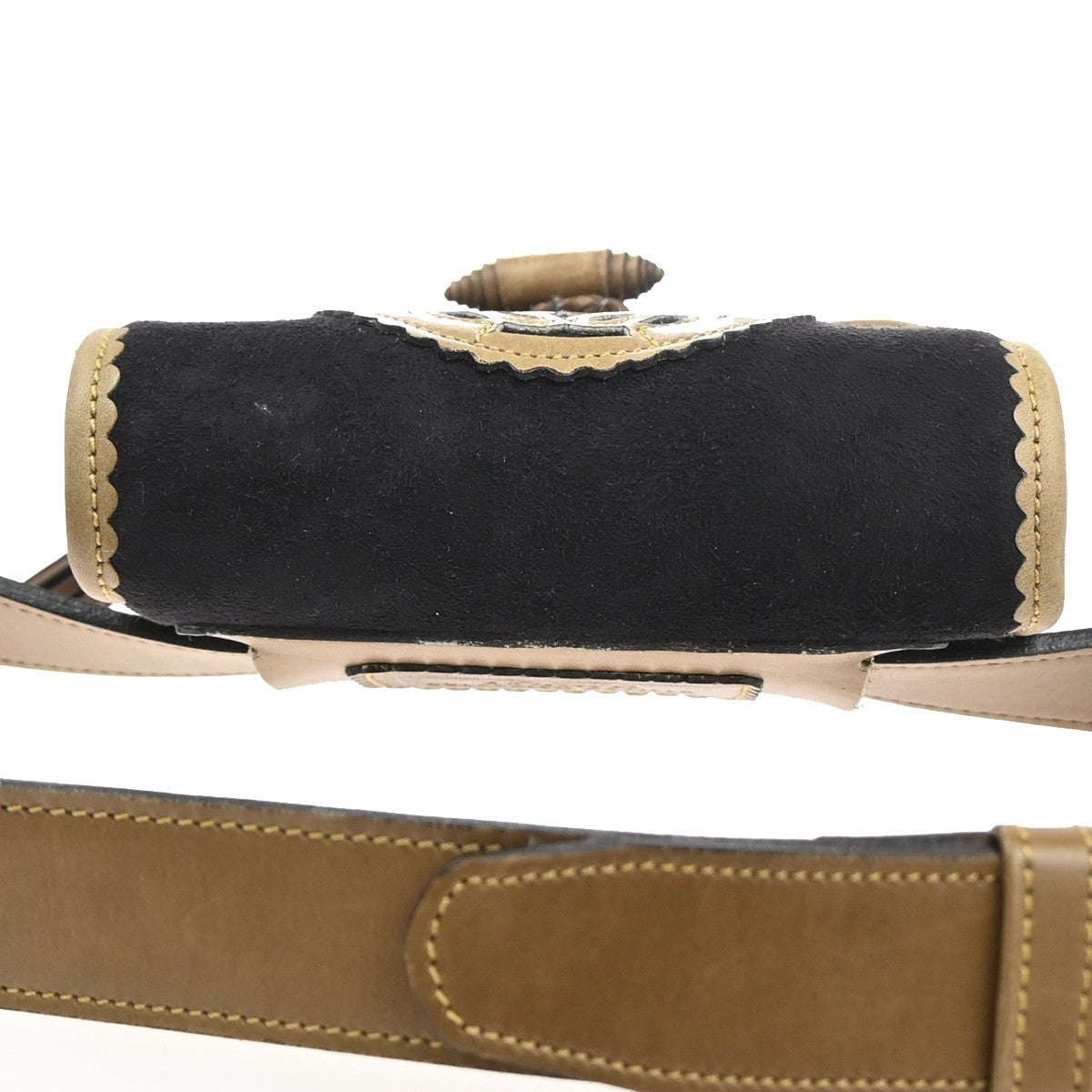 LOEWE Logo Anagram Tassel Bum Bag Size75 Suede Leather Black Beige GHW 34MA439