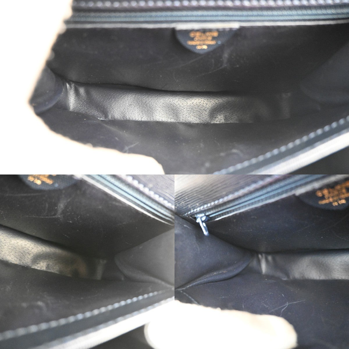 CELINE Circle Logo Tote Hand Bag Embossing Leather Navy Blue GHW 62KC507