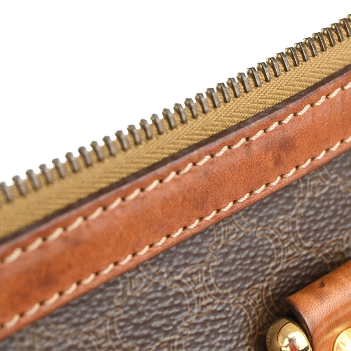 CELINE Macadam Pattern Travel Hand Bag PVC Leather Brown Gold Italy 68FA415