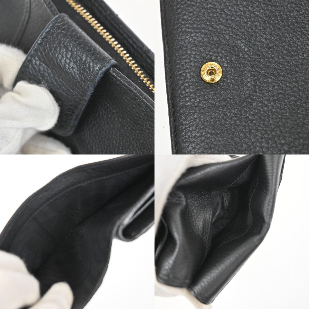 PRADA Logo Bifold Compact Wallet Purse Vitello Leather Black GHW Italy 65YJ111