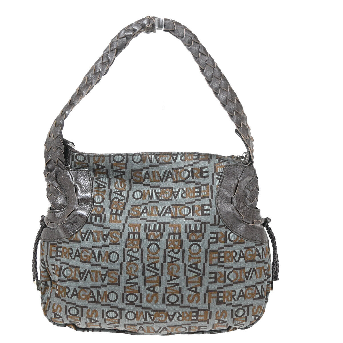 SALVATORE FERRAGAMO Gancini Shoulder Bag Canvas Leather Brown SHW Italy 04KA170