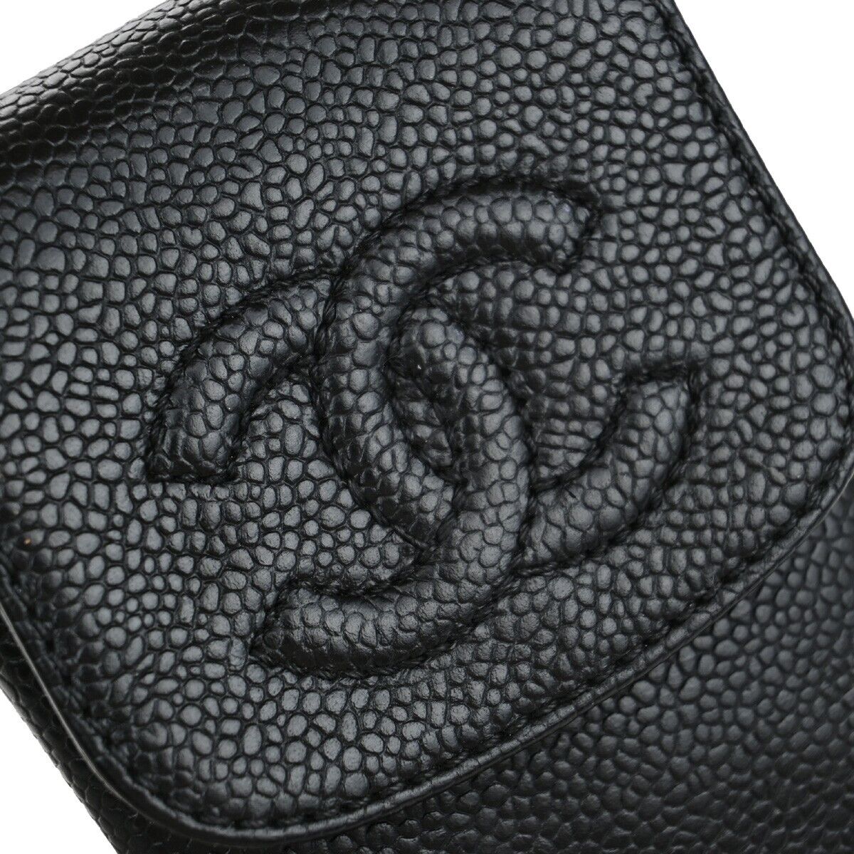 CHANEL CC Logo Cigarette Case Purse Caviar Leather Black Italy 61EB754