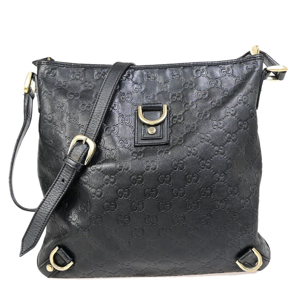 GUCCI Logo Guccissima Crossbody  Shoulder Bag Leather Black GHW Italy 39EB224