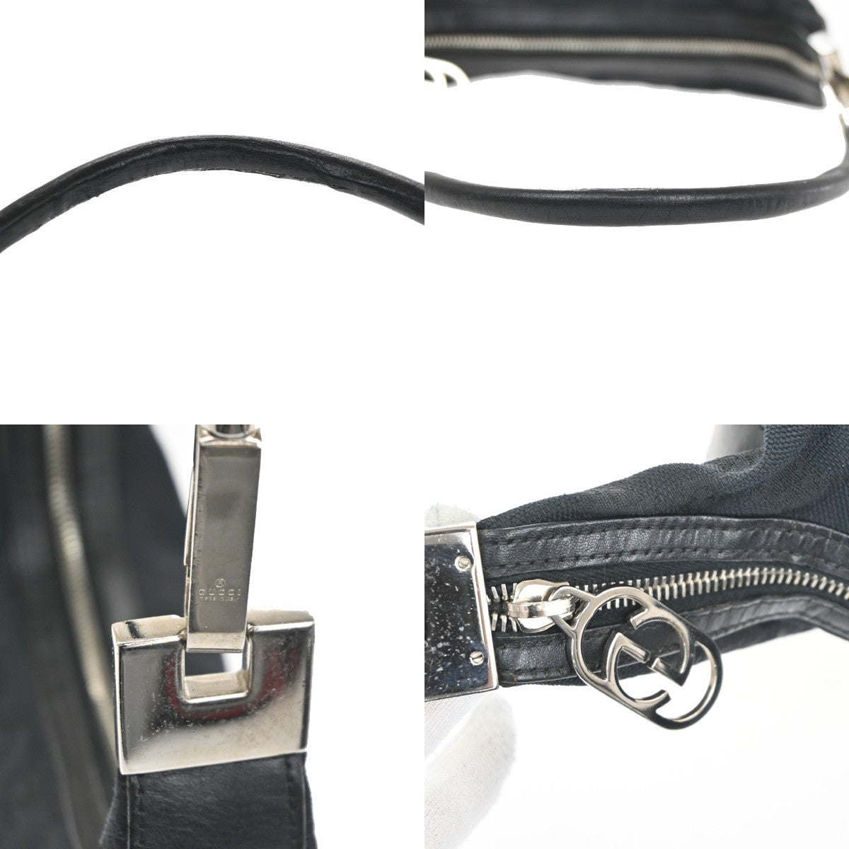 GUCCI Logo GG Pattern Shoulder Hand Bag Canvas Leather Black SHW Italy 34TA703