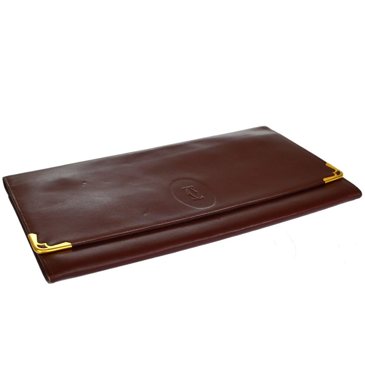 MUST DE CARTIER 2C Logo Wallet Clutch Hand Bag Leather Bordeaux Gold 09EA094