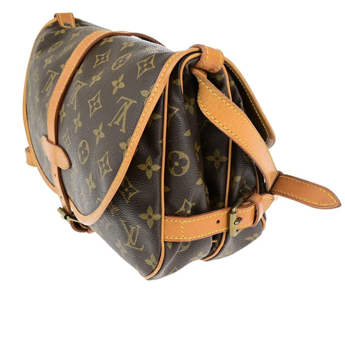LOUIS VUITTON Logo Saumur 30 Shoulder Bag Monogram Leather Brown M42256 16ED410