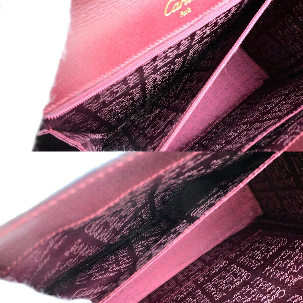 CARTIER 2C Logos Hand Bag Leather Bordeaux Gold-Plated Made In Spain 78EC825