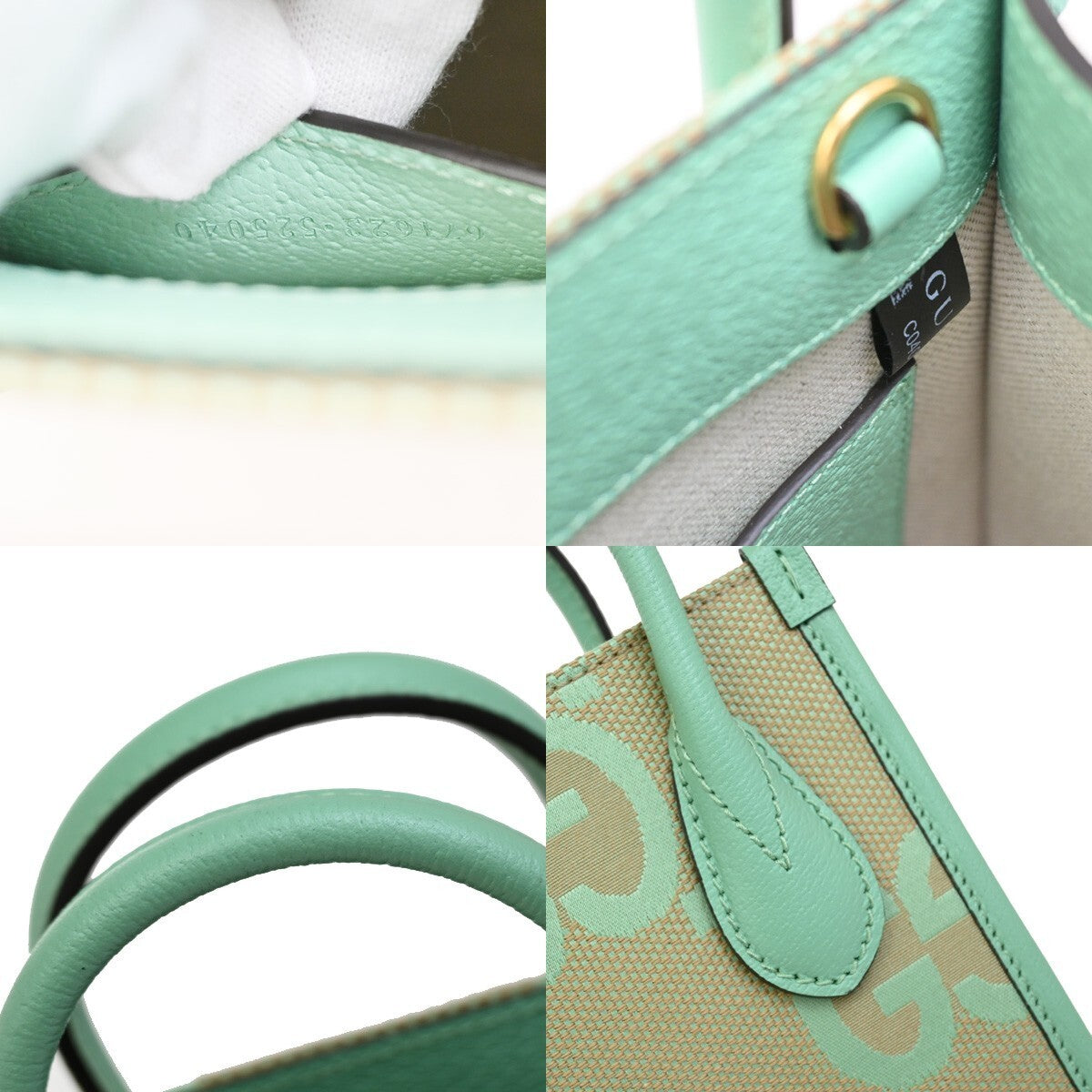 GUCCI Logo Jumbo GG 2Way Mini Shoulder Hand Bag Canvas Green Beige GHW 603RL158