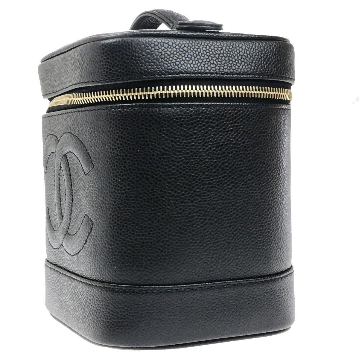 CHANEL CC Vanity Cosmetic Hand Bag Grained Calfskin Leather Black GHW 666RK912