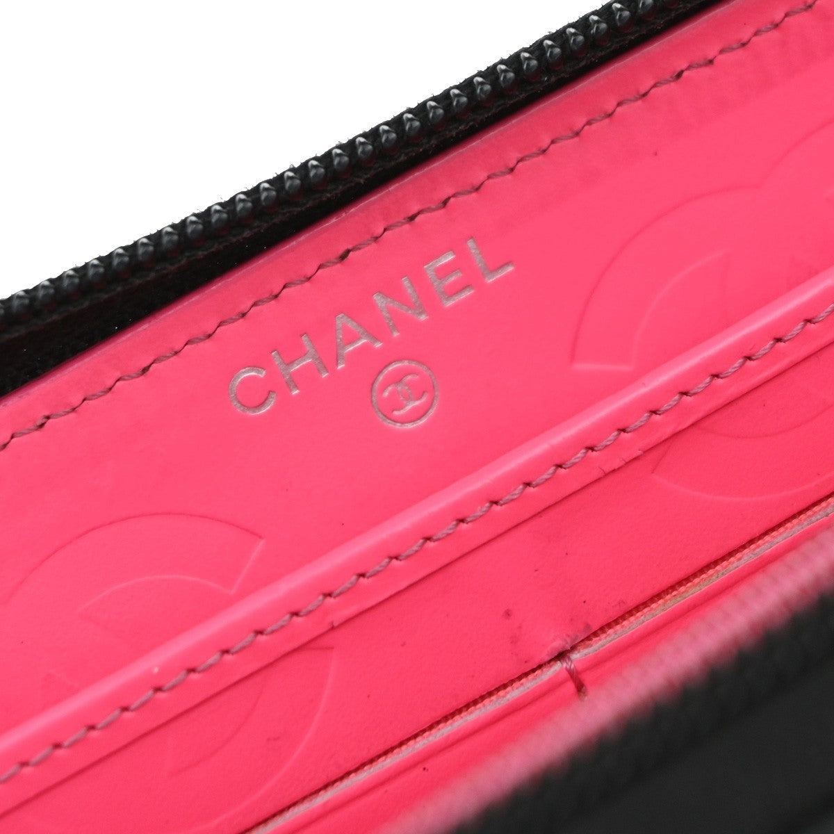 CHANEL CC Cambon Long Zipper Bifold Wallet Patent Leather Black SHW 13RF962