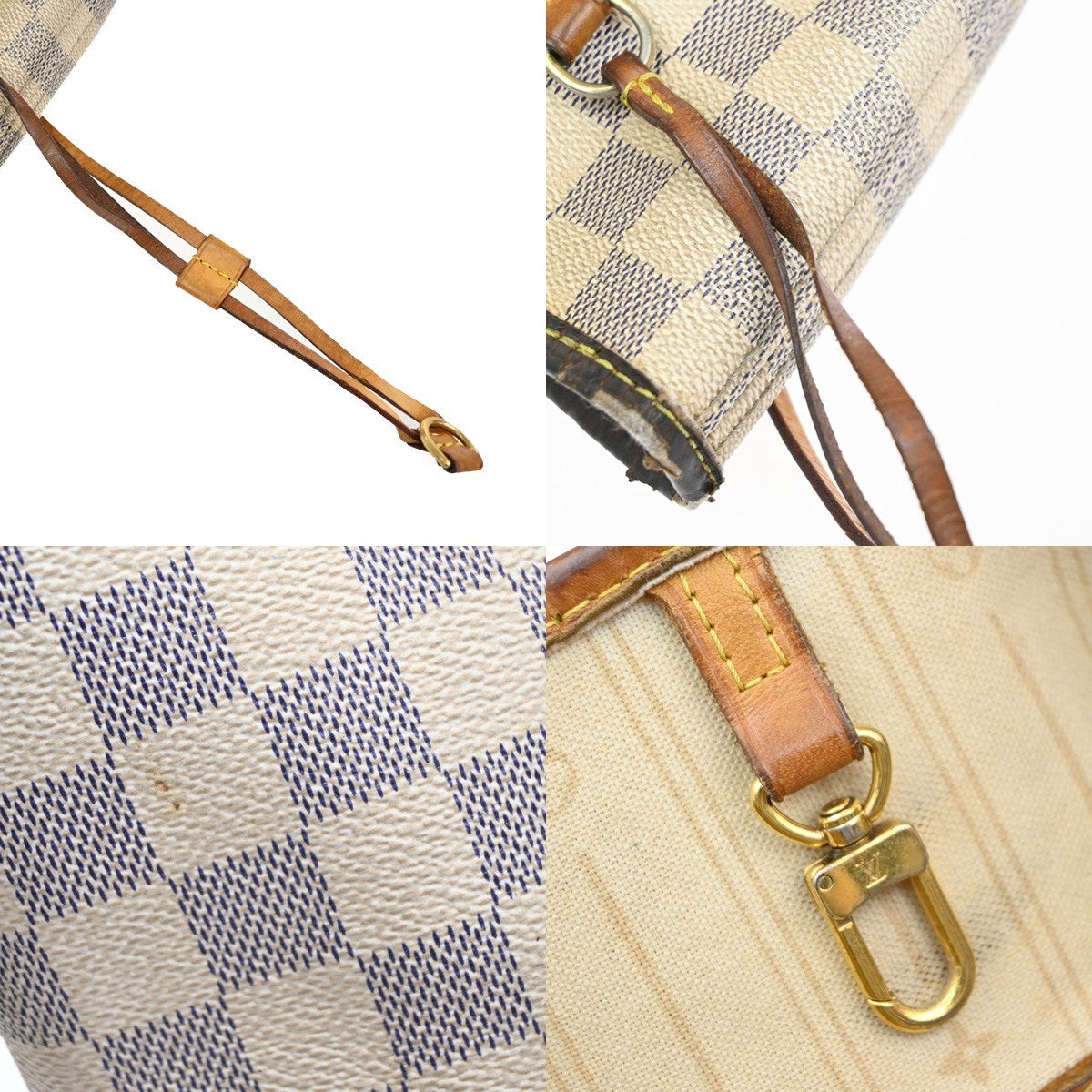 LOUIS VUITTON Neverfull MM Shoulder Bag Damier Azur Leather WE N51107 32MA629