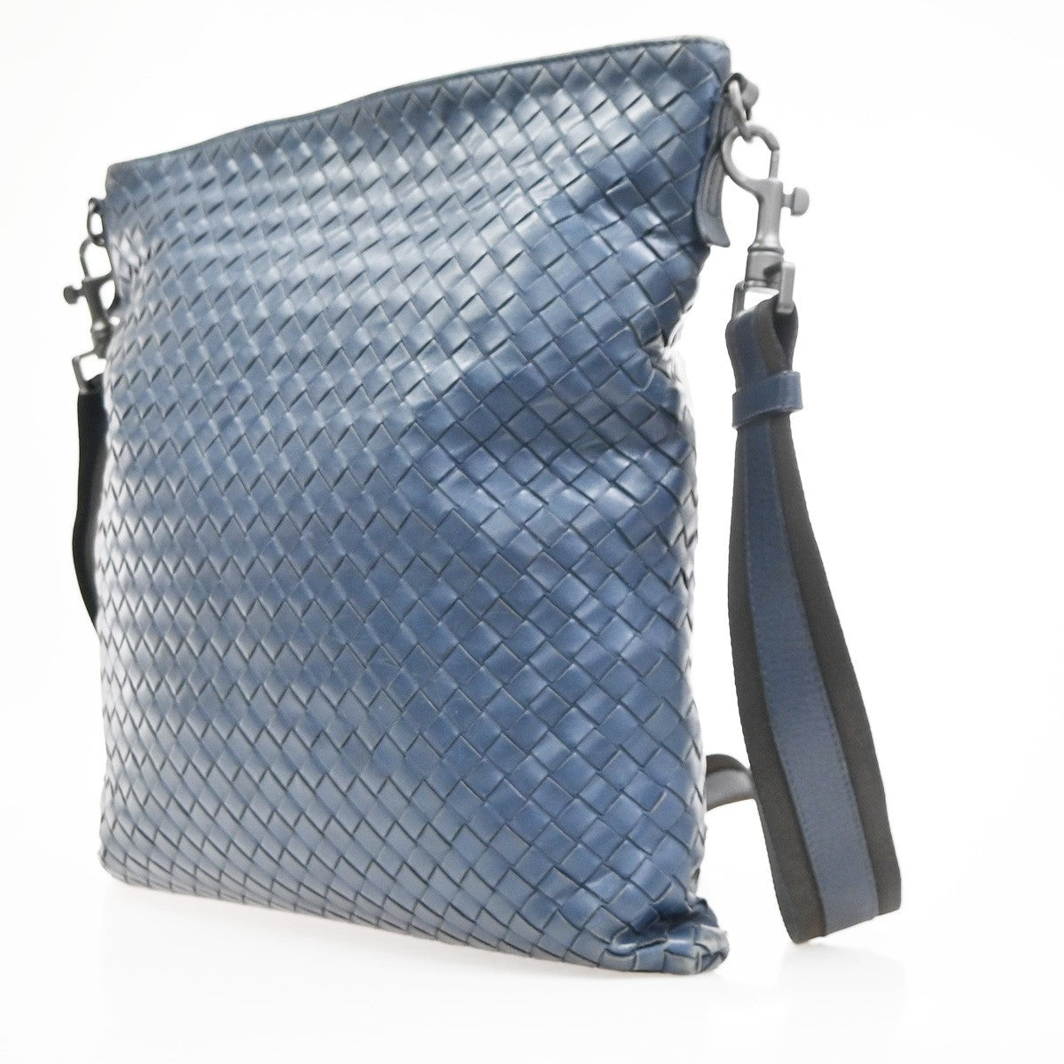 BOTTEGA VENETA Logo Intrecciato Shoulder Bag Leather Navy Blue Italy 10MA491