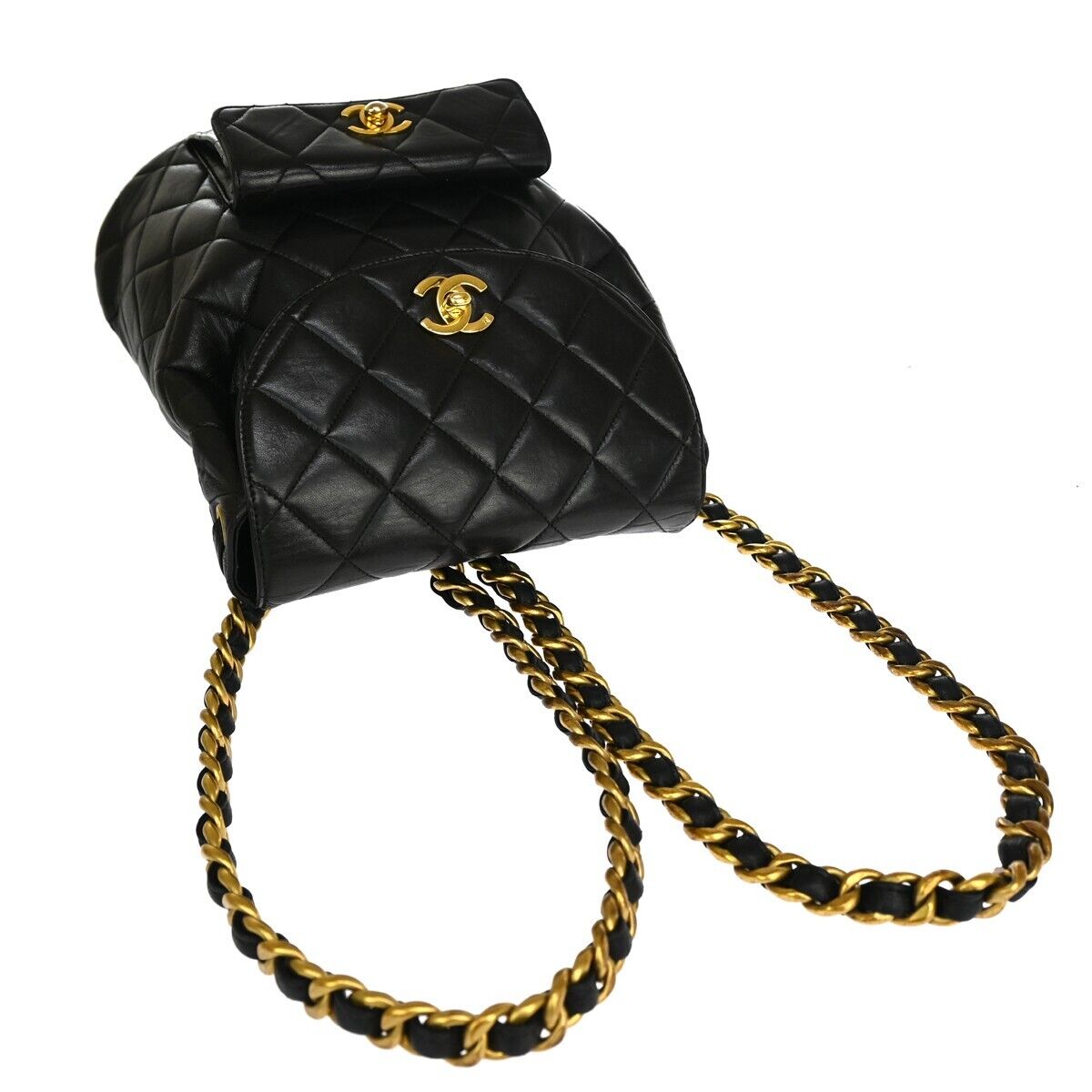 CHANEL CC Logo Matelasse Chain Backpack Bag Leather Black GHW France 708RJ137