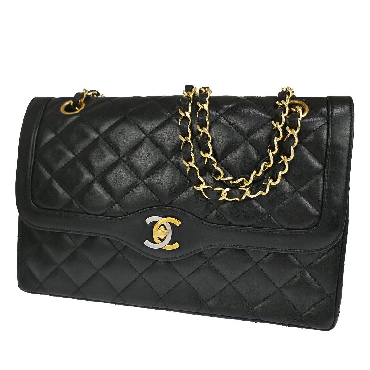 CHANEL PARIS CC Logo Matelasse Chain Shoulder Bag Leather Black GHW 332LC498