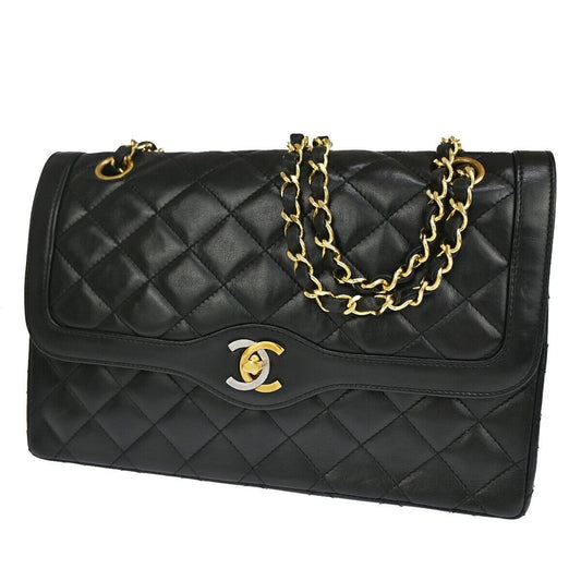 CHANEL PARIS CC Logo Matelasse Chain Shoulder Bag Leather Black GHW 332LC498