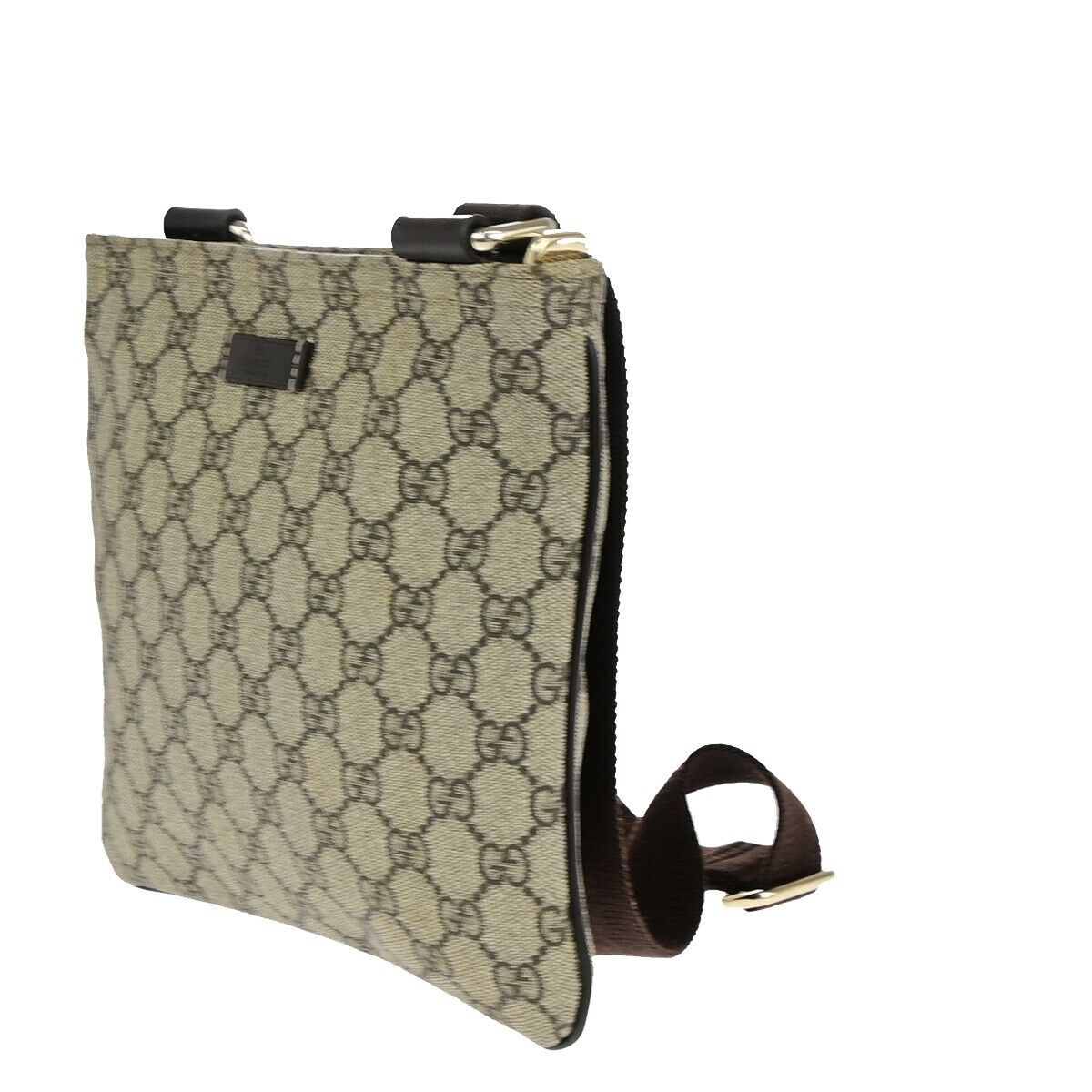 GUCCI Logo GG Pattern Shoulder Bag PVC Leather Canvas Brown GHW Italy 89EC963