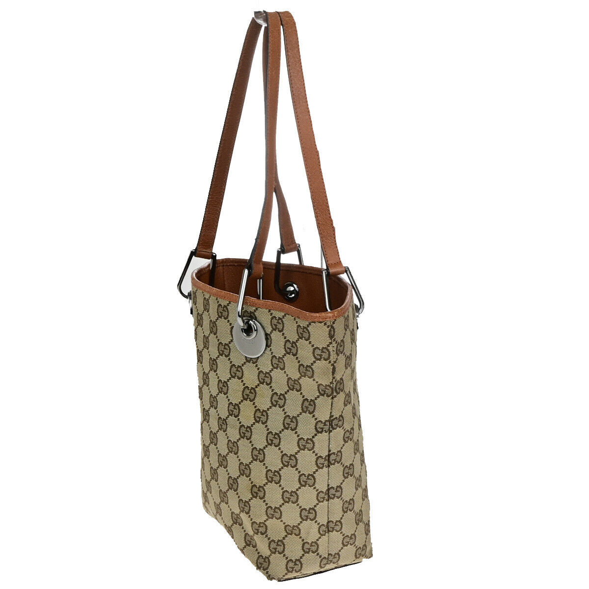 GUCCI Logo GG Pattern Shoulder Bag Canvas Leather Brown Orange SHW Italy 36YF524