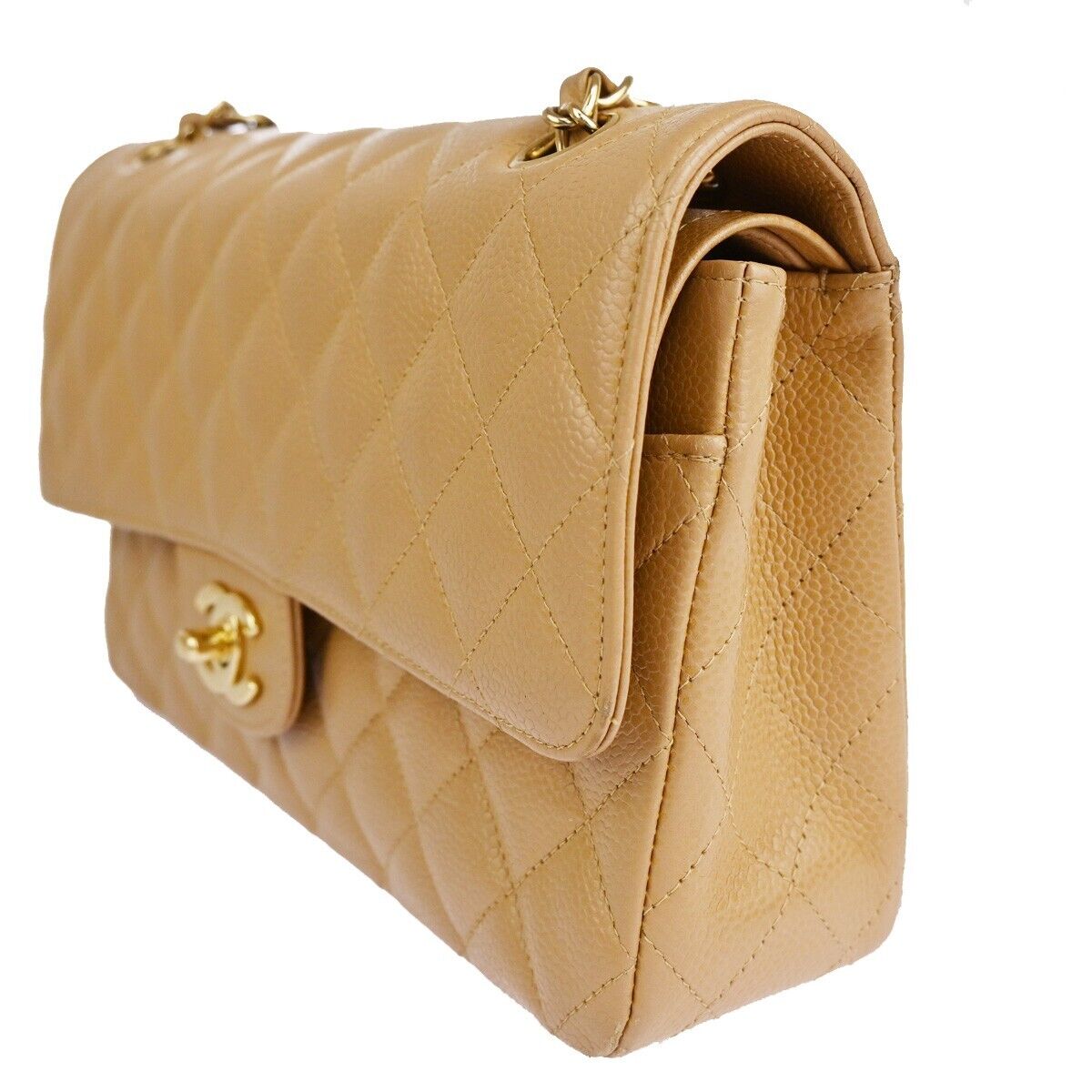 CHANEL CC Matelasse 25 Double Flap Chain Shoulder Bag Caviar Leather 239RJ661