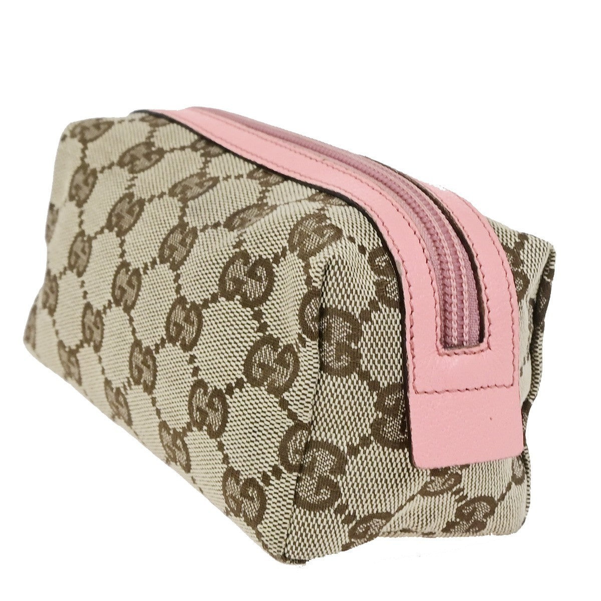 GUCCI Logo GG Pattern Cosmetic Pouch Canvas Leather Brown Pink GHW Italy 67YJ275
