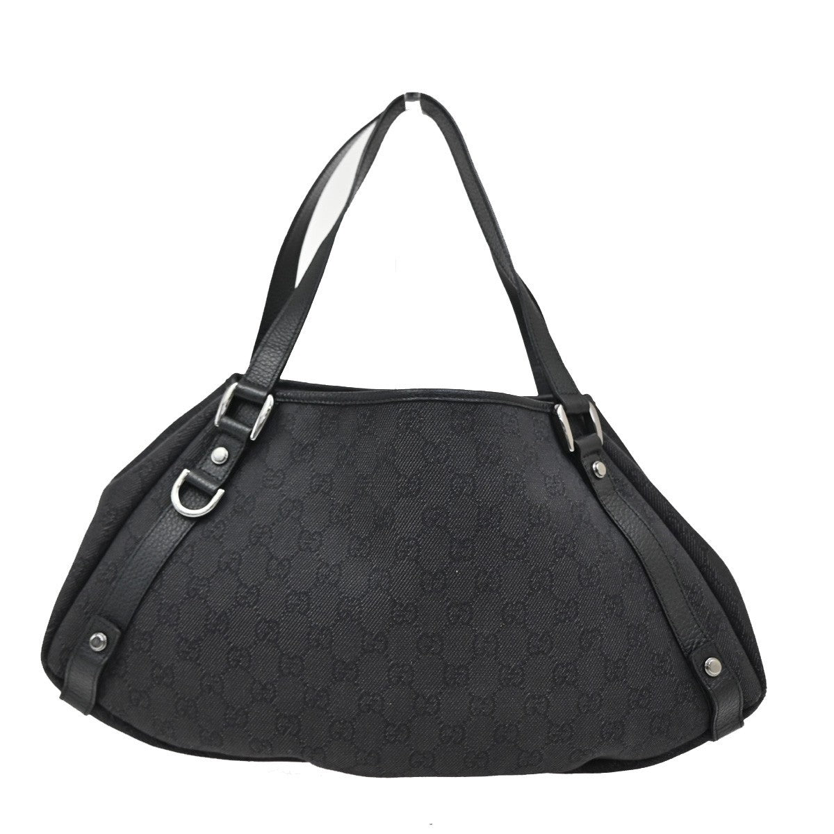 GUCCI GG Pattern Abbey Shoulder Bag Leather canvas Black SHW Italy 76KB625