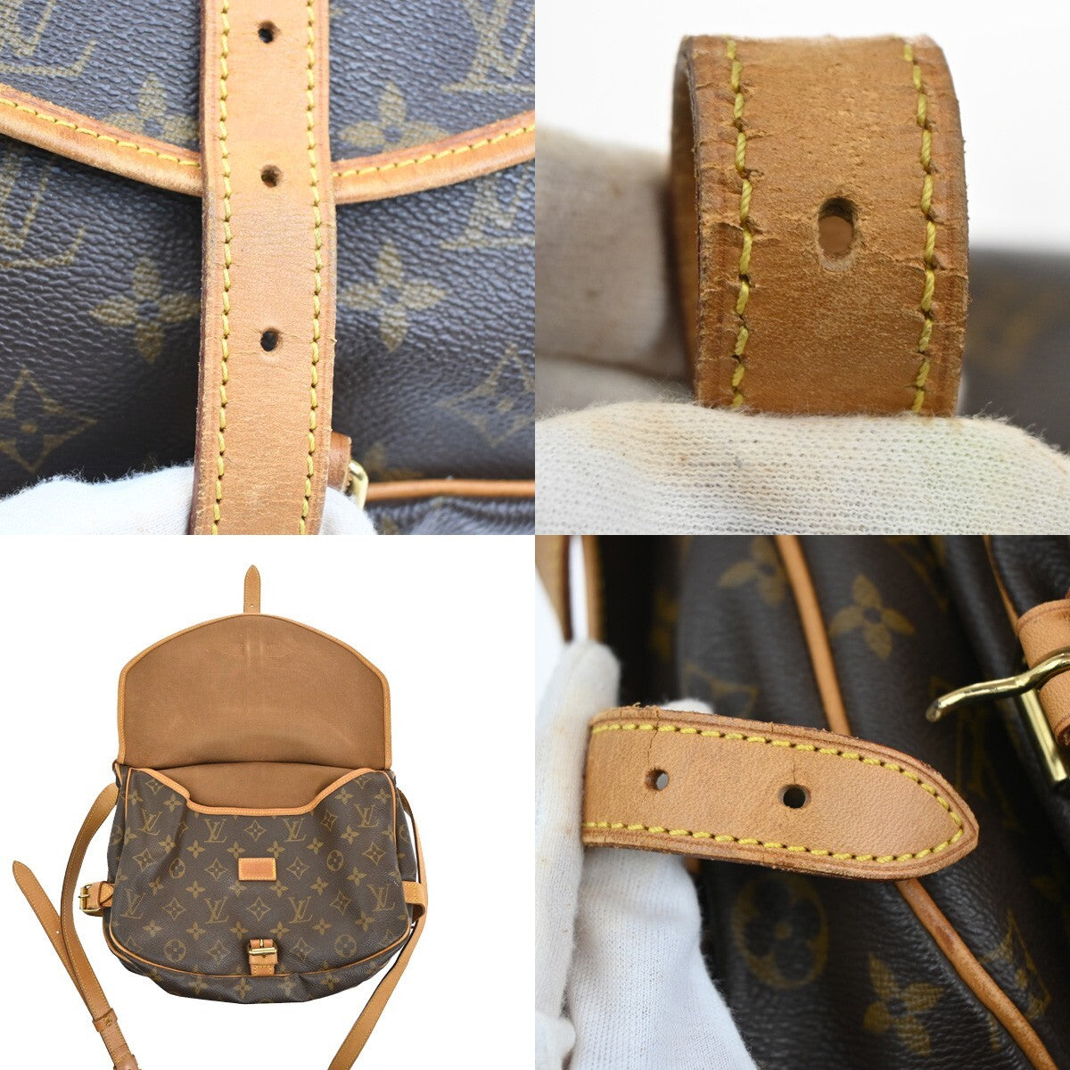 LOUIS VUITTON Logo Saumur 30 Shoulder Bag Monogram Leather Brown M42256 75EE234