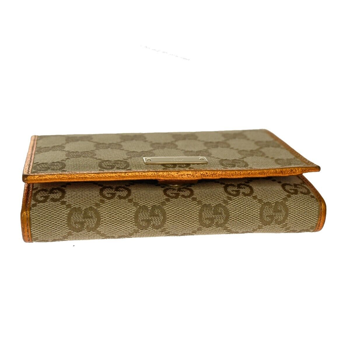 GUCCI GG Pattern Bifold Wallet Purse Canvas Leather Brown Orange Gold 69SH092