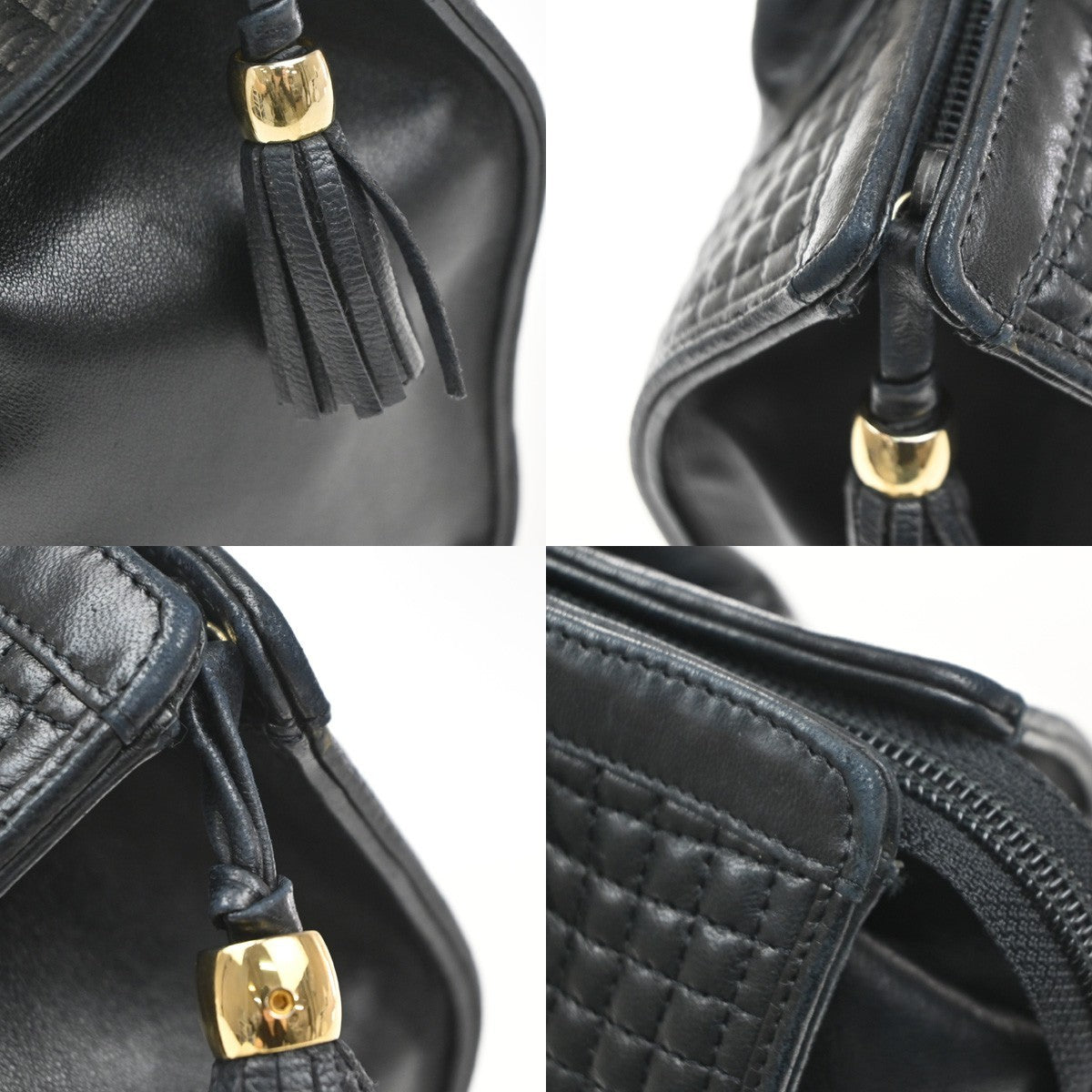 BALLY Logo Tassel Hand Bag Quilted Leather Black GHW Italy 09MA542