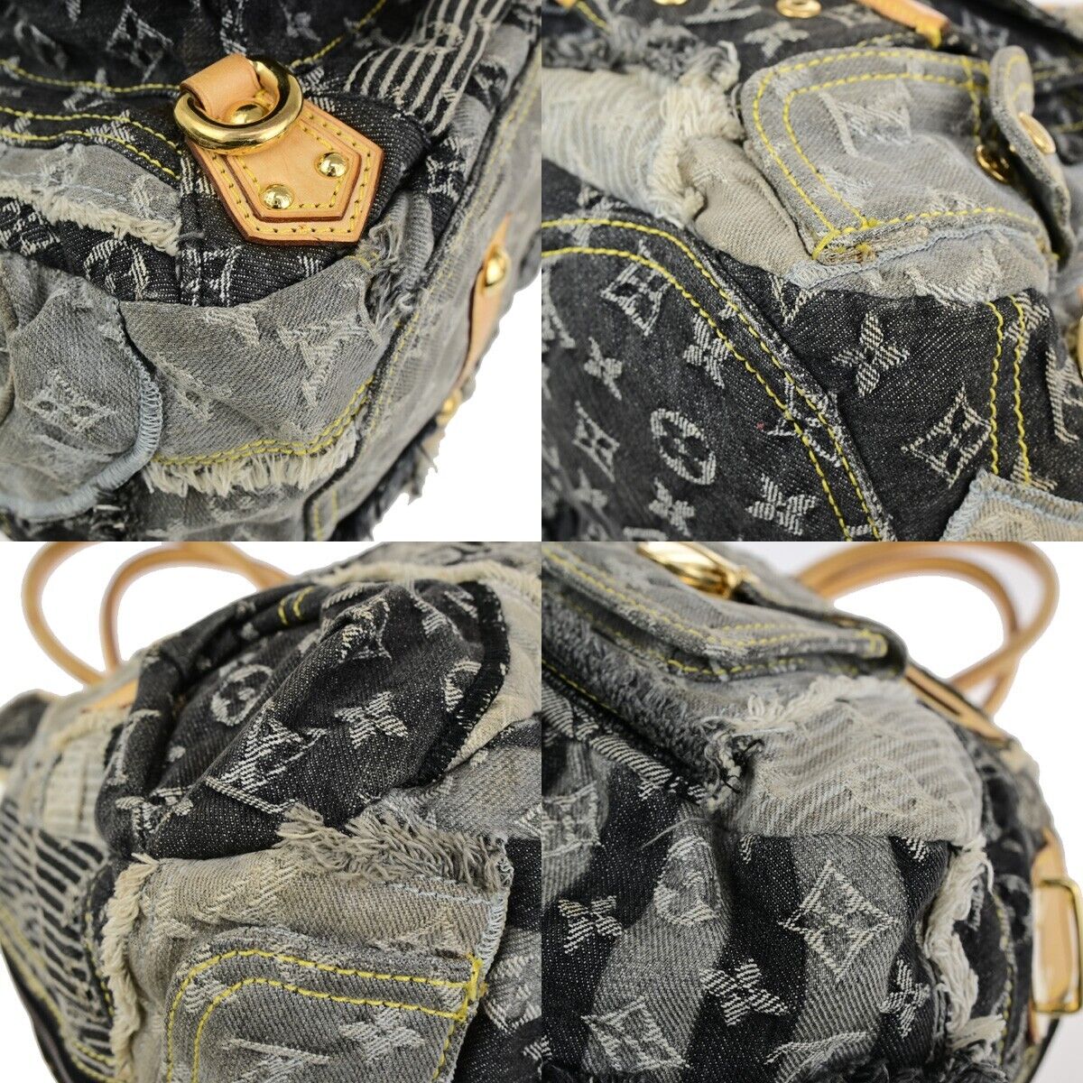 LOUIS VUITTON Bowie Hand Bag Monogram Denim Patchwork Leather GY M95377 621ED351