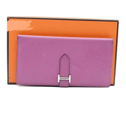 HERMES Logos Bearn Long Bifold Wallet Purse ▢I Veau Epsom Leather Purple 81RJ834