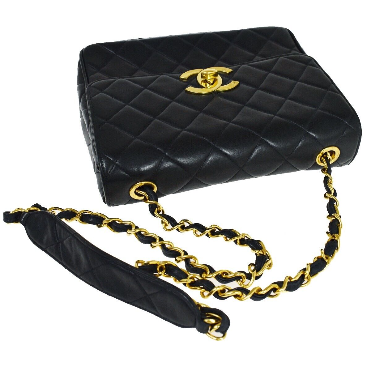 CHANEL CC Logo Matelasse 25 Chain Shoulder Bag Leather Blue GHW Vintage 850RJ158