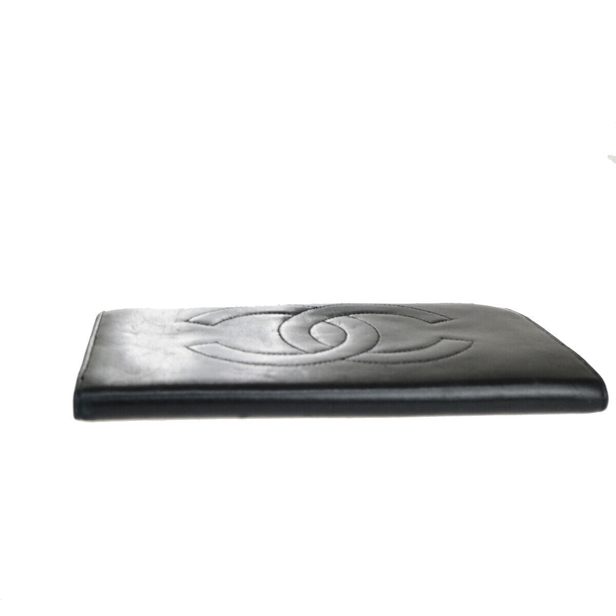 CHANEL CC Logo Long Bifold Wallet Purse Leather Black GHW Vintage 66RJ939