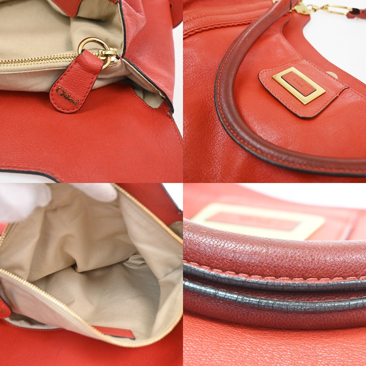 CHLOE Logo Toto Shoulder Bag Leather Red GHW 38TA667