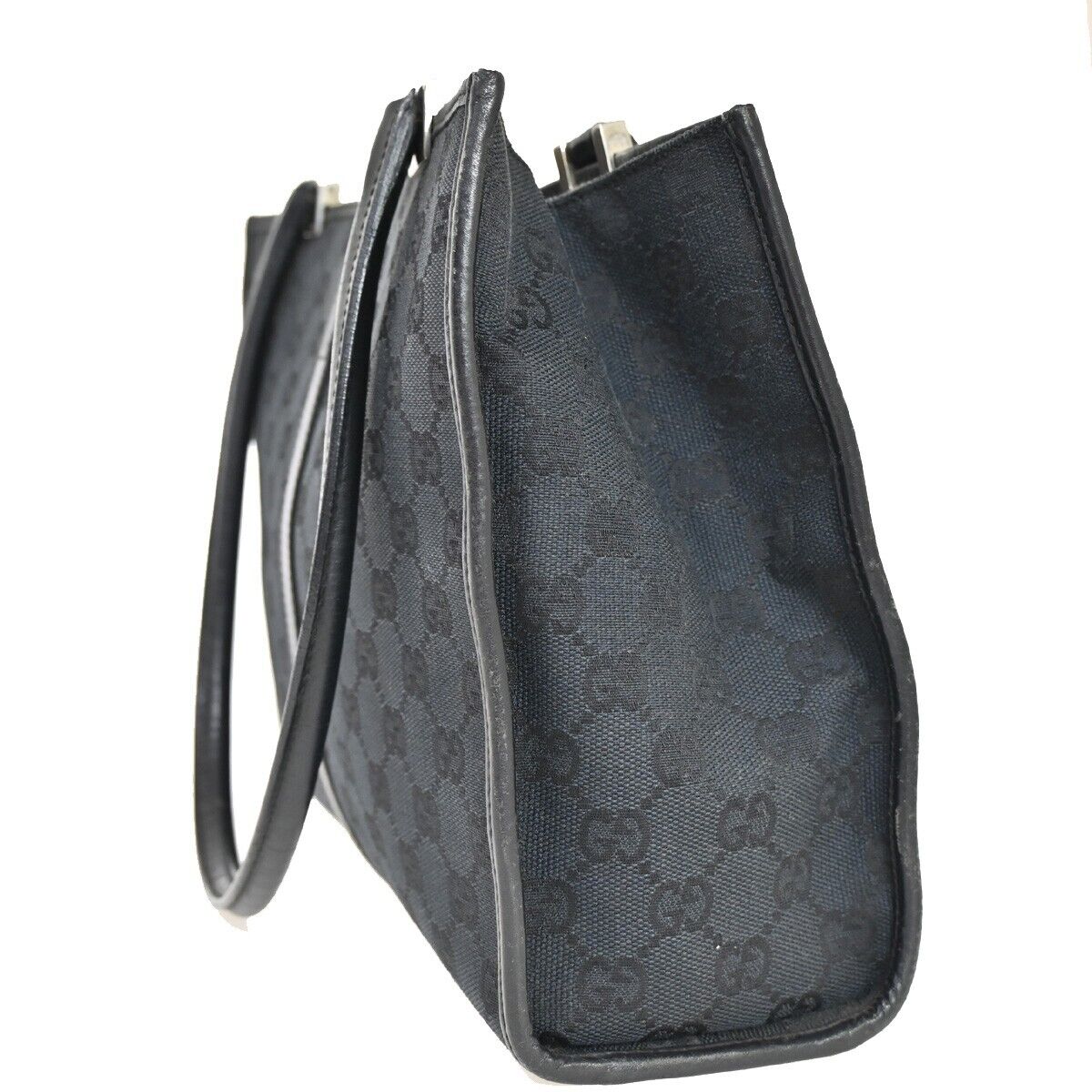 GUCCI GG Pattern Jackie Shoulder Tote Bag Canvas Leather Black Silver 60FA442