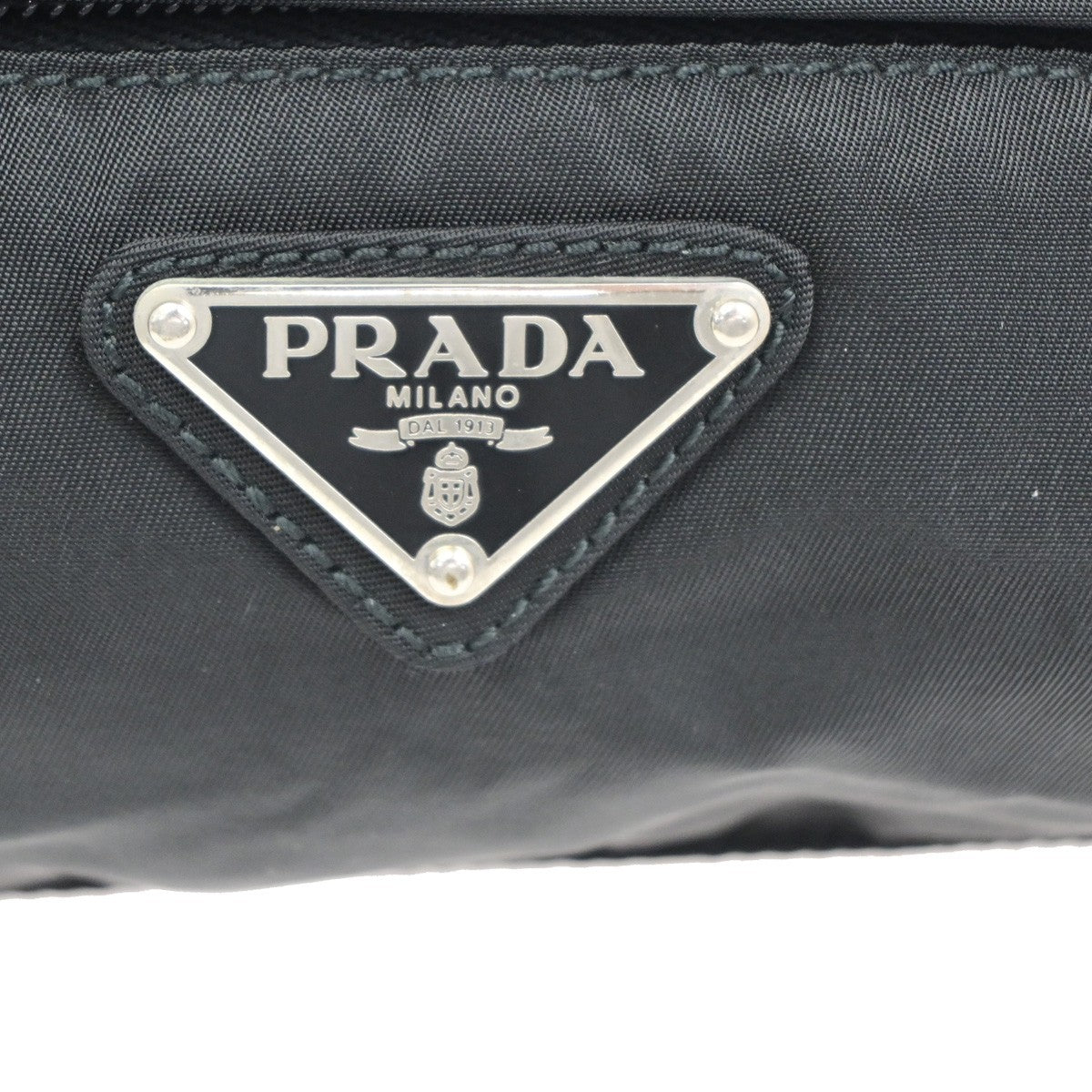 PRADA MILANO Logo Tessuto Bum Bag Nylon Canvas Black SHW Italy 82CB051