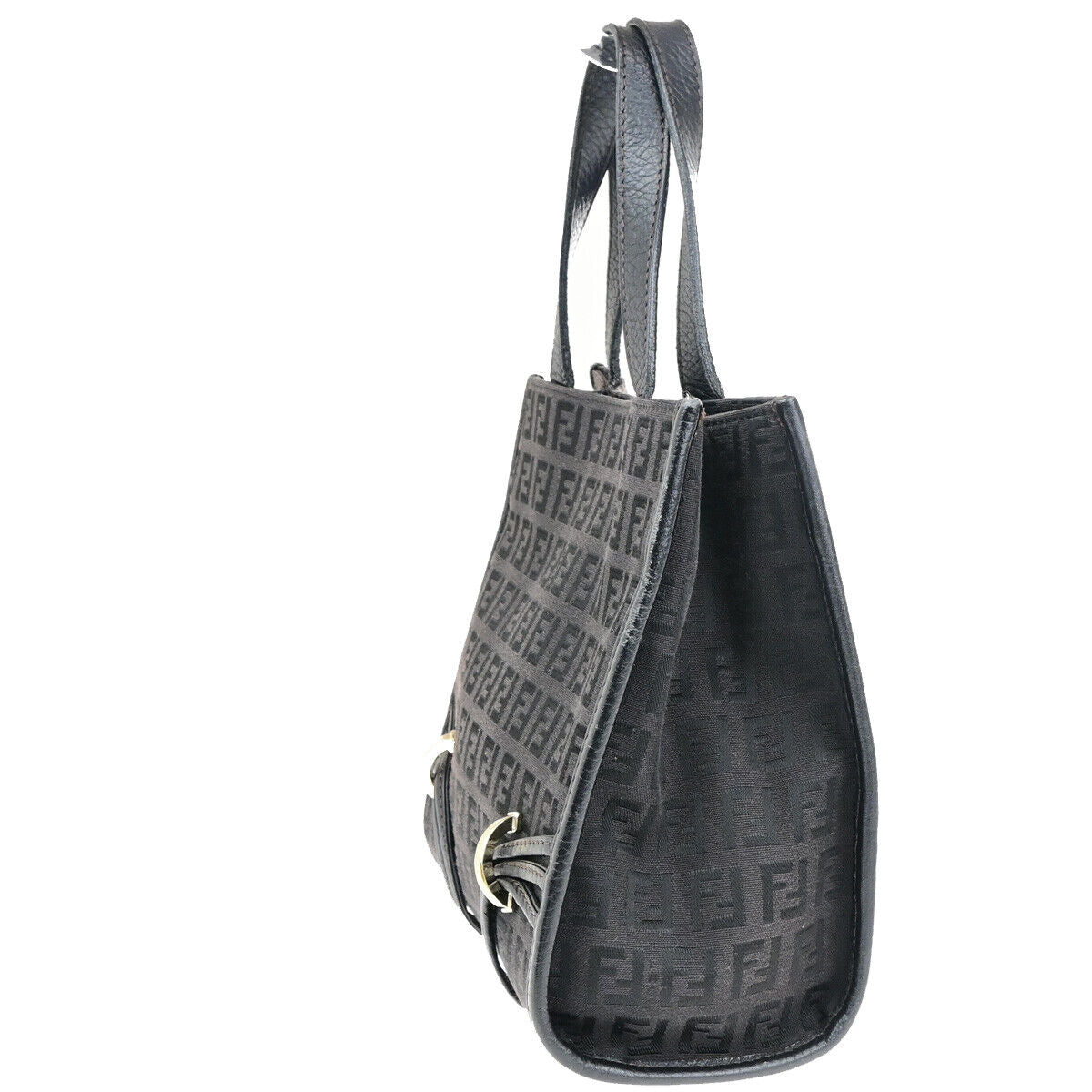 FENDI Logo Zucchino Pattern Shoulder Bag Canvas Leather Brown SHW Italy 70SJ497