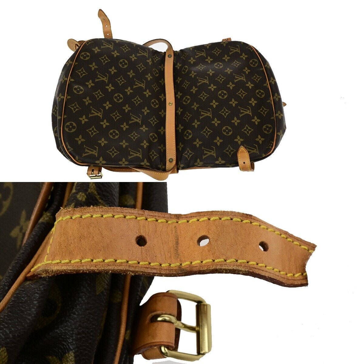 LOUIS VUITTON Logo Saumur 30 Shoulder Bag Monogram Leather Brown M42256 13SH865