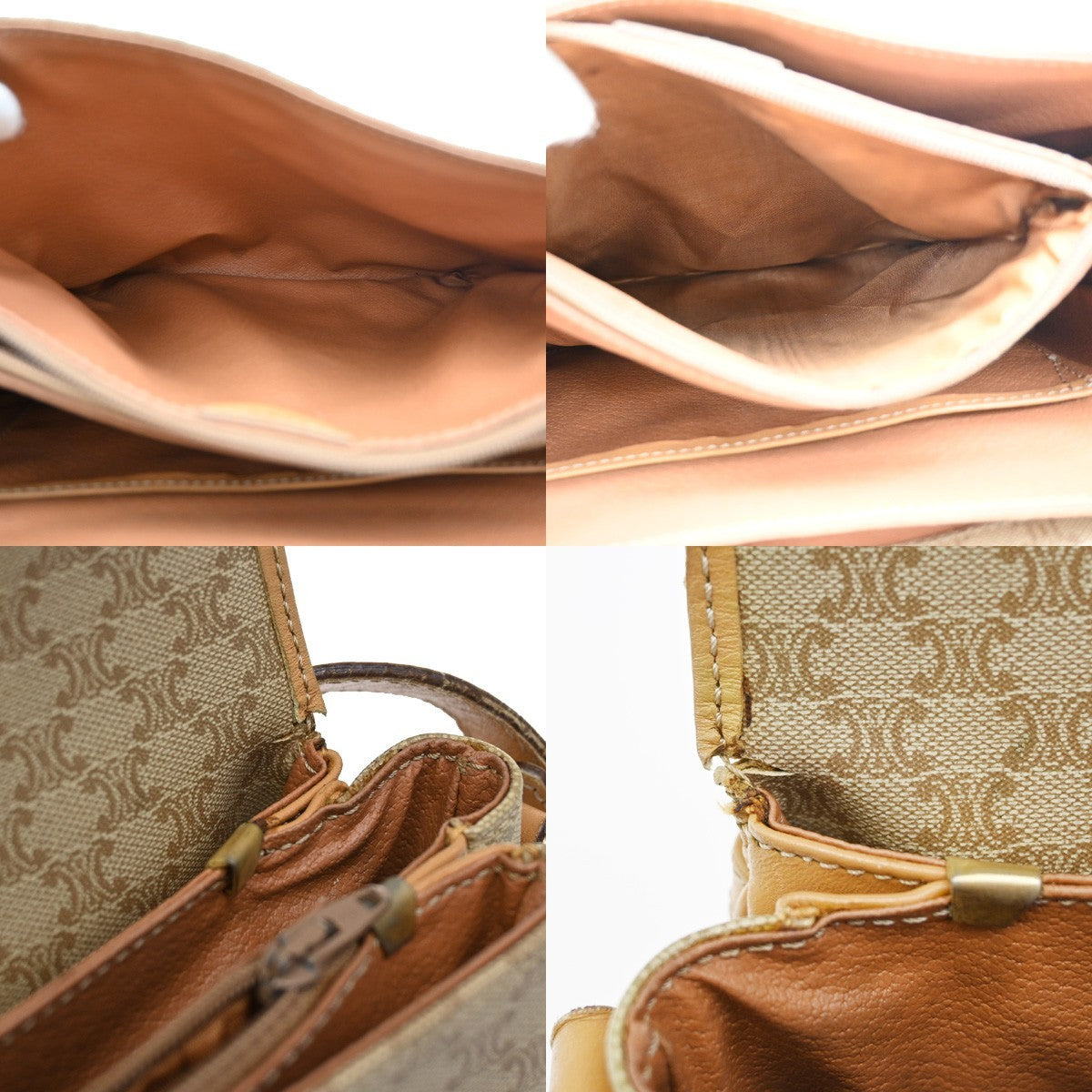 18.Live CELINE Macadam Pattern Shoulder Bag PVC Leather Beige Italy 68KP162