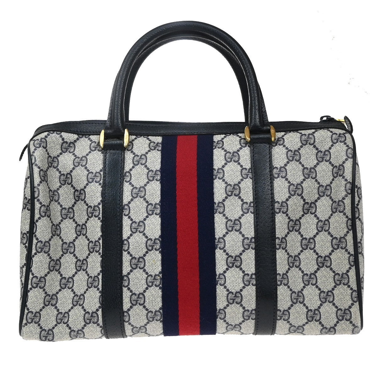 GUCCI GG Pattern Sherry Web Travel Hand Bag PVC Leather Navy Blue Italy 33YJ219
