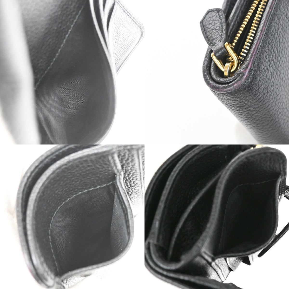 PRADA Logo Bifold Compact Wallet Purse Vitello Leather Black GHW Italy 65YJ111