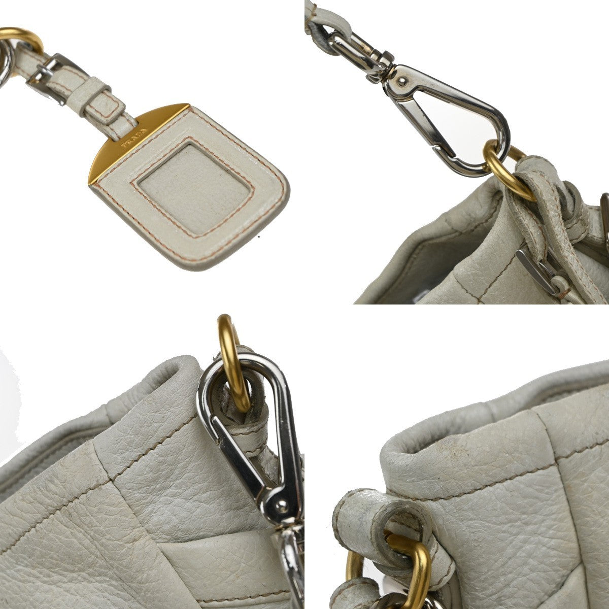 PRADA Logo Shoulder Bag Vitello Daino Leather White Italy 36KP574