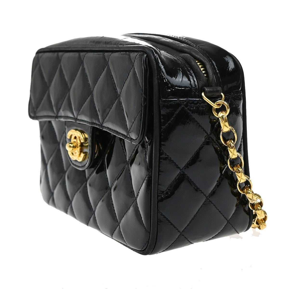 CHANEL CC Matelasse Mini Chain Shoulder Bag Patent Leather BK GHW VTG 375RL116