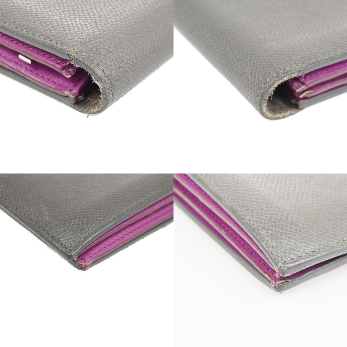 CELINE Logo Strap Bifold Long Wallet Purse Leather Pink Gray Italy SHW 02KD009